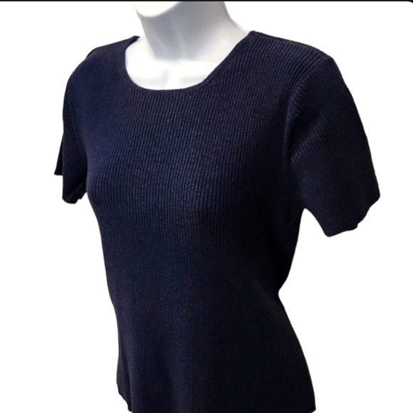 Talbots Navy Ribbed Scoop Neck Top - Picture 1 of 5